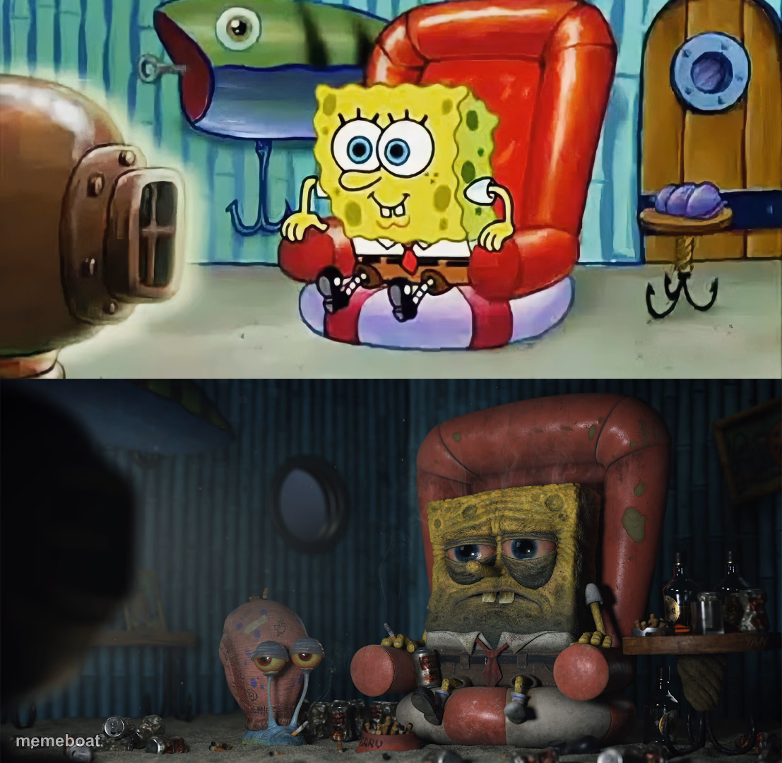 Sad spongebob watching tv - meme generator image preview