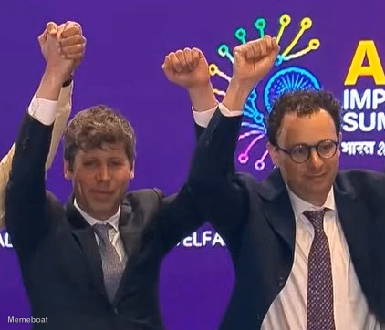 Sam Altman and Dario Amodei Not Holding Hands - meme generator image preview