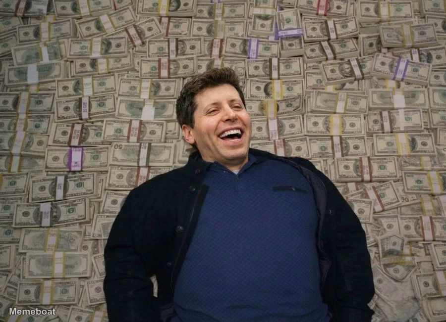 Sam Altman Rolling in Money - meme generator image preview