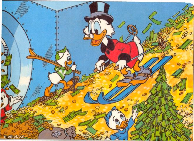 Scrooge McDuck Skiing on Money - meme generator image preview