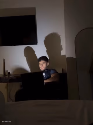 Shadow on the Wall / Person Working on a Laptop