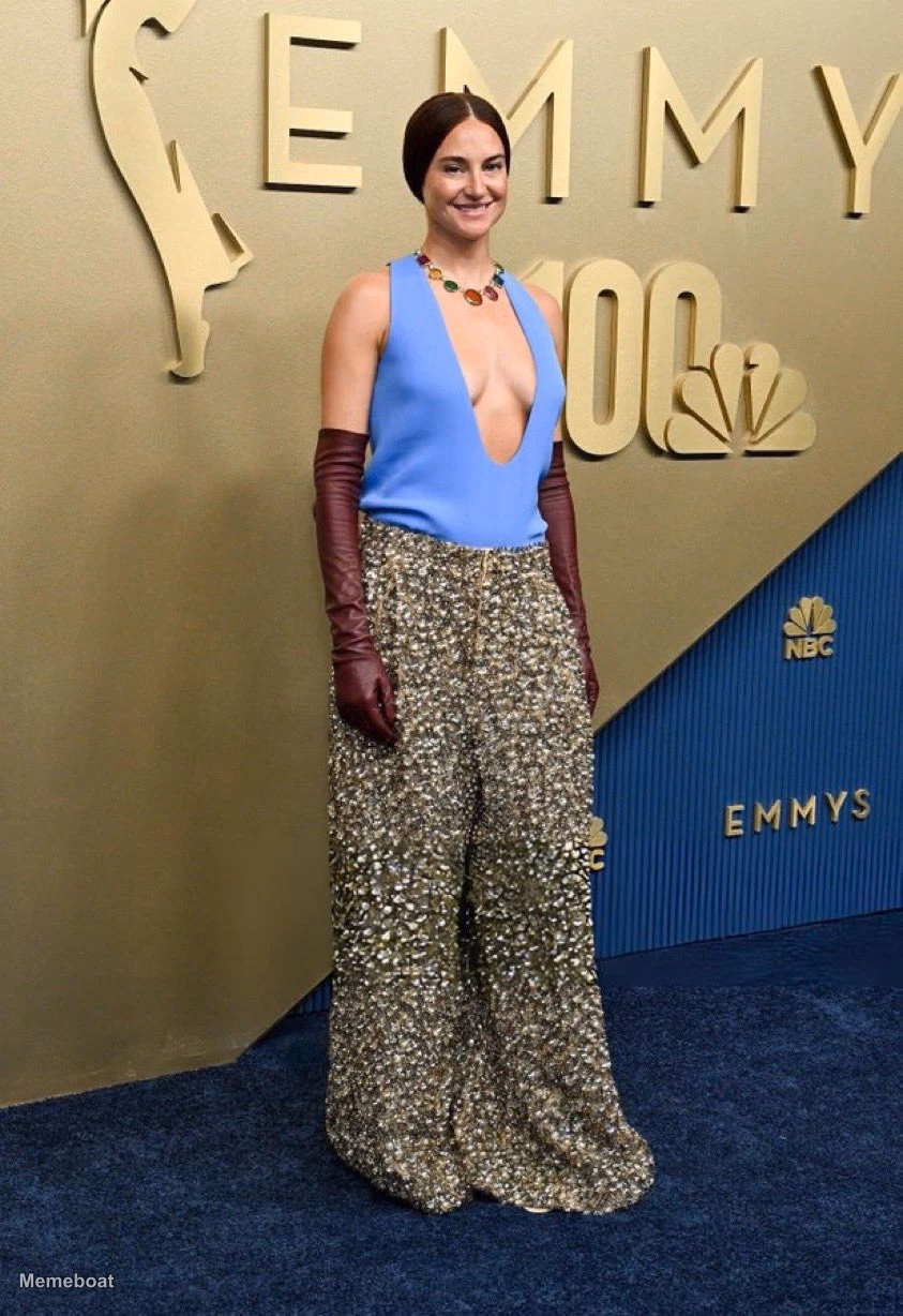Shailene Woodley's outfit - Emmys 2026 - meme generator image preview