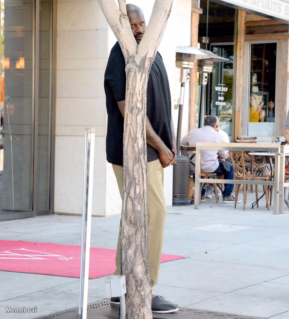 Shaq Peeking Behind a Tree - meme generator image preview