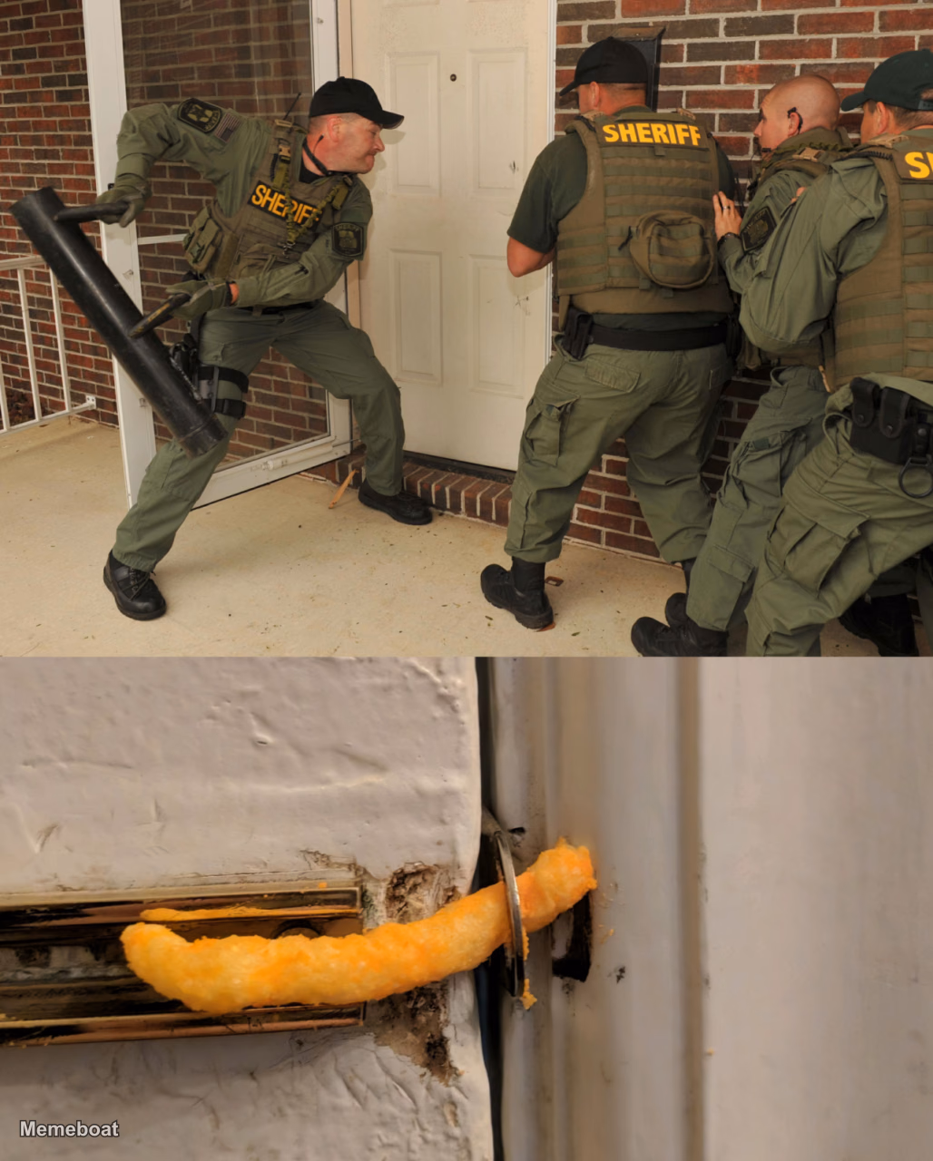 Sheriff Door Breach Cheeto Lock - meme generator image preview