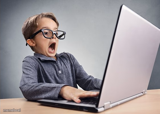 Shocked kid on computer - meme generator image preview