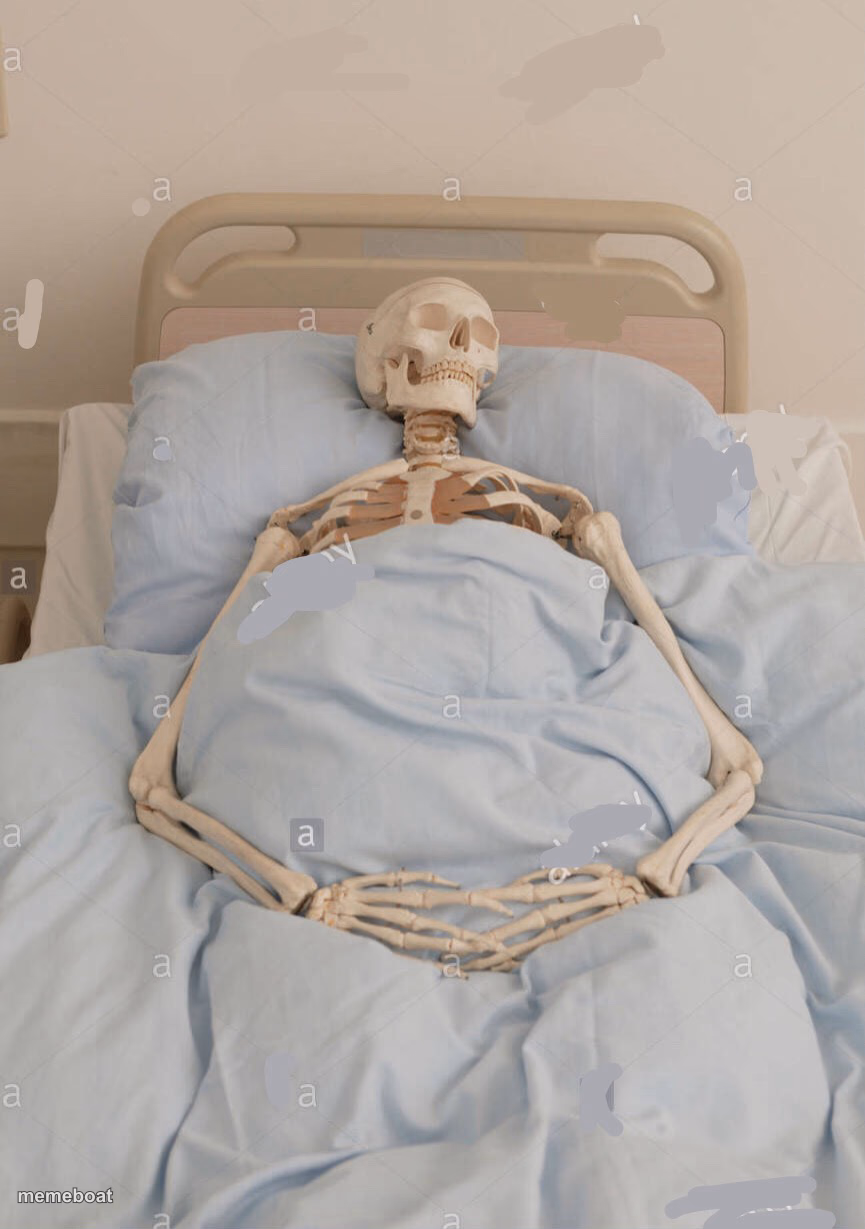 Skeleton in bed - meme generator image preview