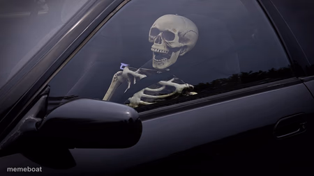 Skeleton in Car - meme generator image preview