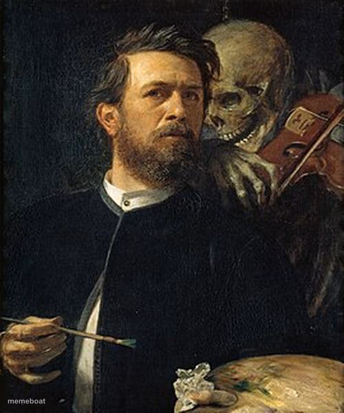 Skeleton whispering to man - meme generator image preview