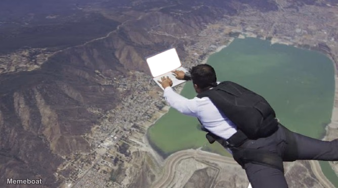 Skydiver Working on Laptop - meme generator image preview
