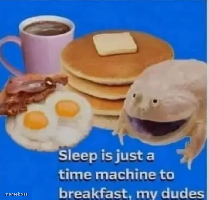 Sleep is just time machine to my breakfast - meme generator image preview