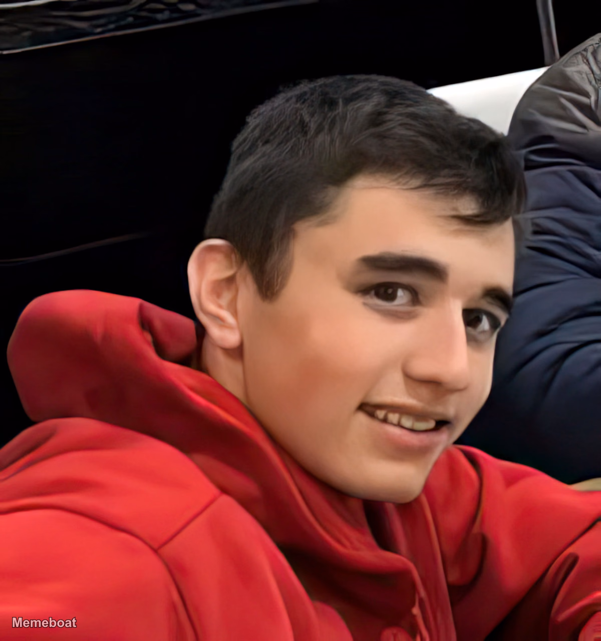 Smiling Boy in Red Hoodie - meme generator image preview