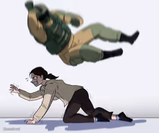Soldier Jumping On Girl
