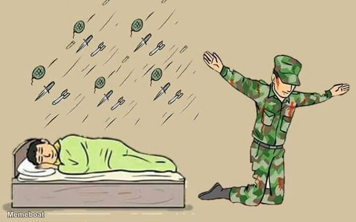 Soldier Protecting Sleeping Child - meme generator image preview