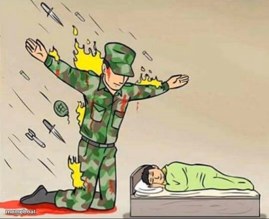 Soldier protecting sleeping child - meme generator image preview