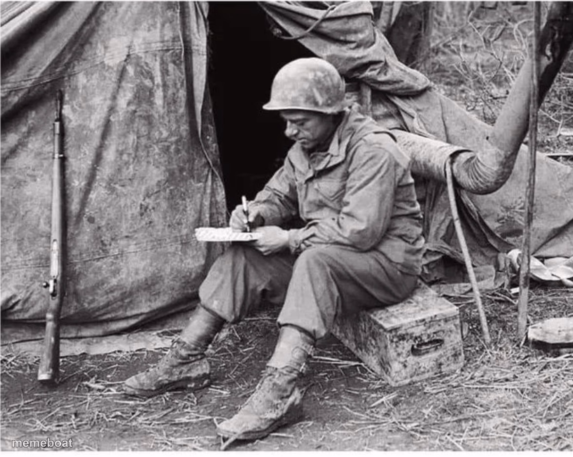 Soldier writing - meme generator image preview