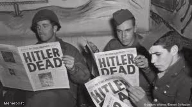 Soldiers Reading 'Hitler Dead' - meme generator image preview