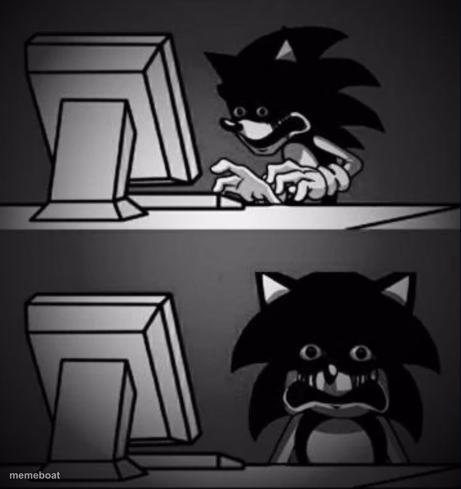 Sonic looks at computer and regrets - meme generator image preview