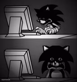 Sonic looks at computer and regrets