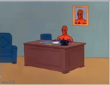 Spider man at his desk
