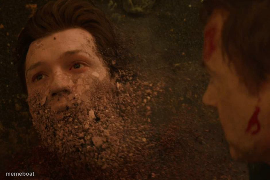 Spiderman getting Thanos snapped - meme generator image preview