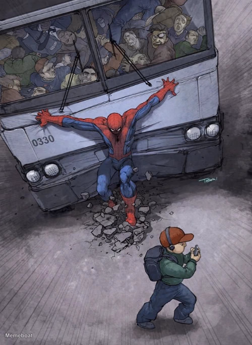 SPIDERMAN holding train - meme generator image preview