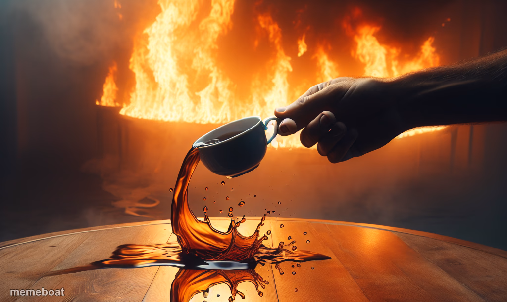 Spilling the tea while everything around is on fire - meme generator image preview
