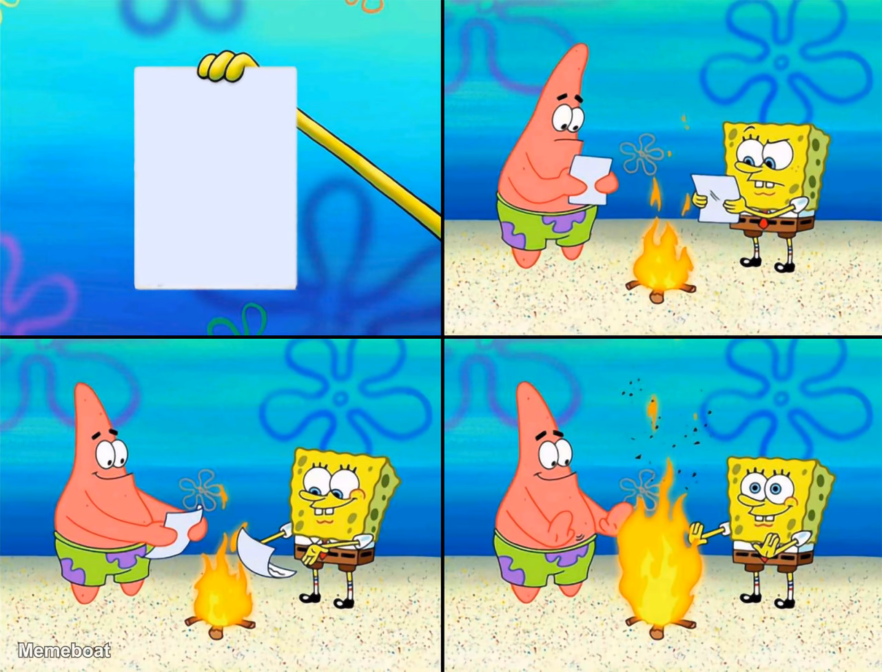 Spongebob and Patrick Burning Paper - meme generator image preview
