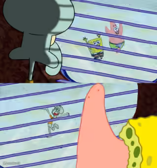 SpongeBob and Patrick Looking Through Blinds