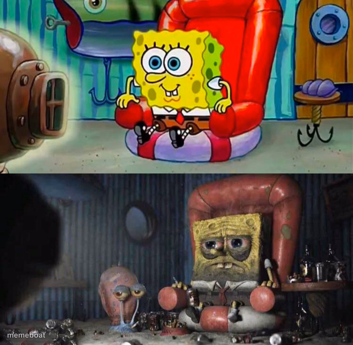 spongebob before after tv sofa couch - meme generator image preview