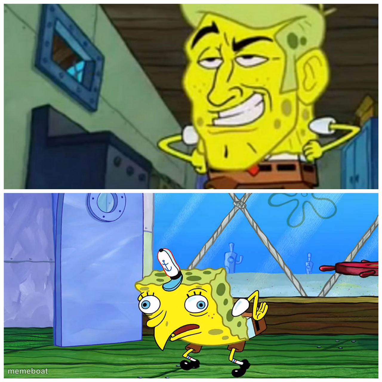 SpongeBob handsome vs. SpongeBob ugly - meme generator image preview