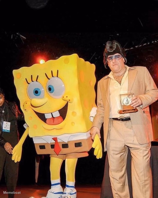 SpongeBob Mascot and Man with Trophy - meme generator image preview