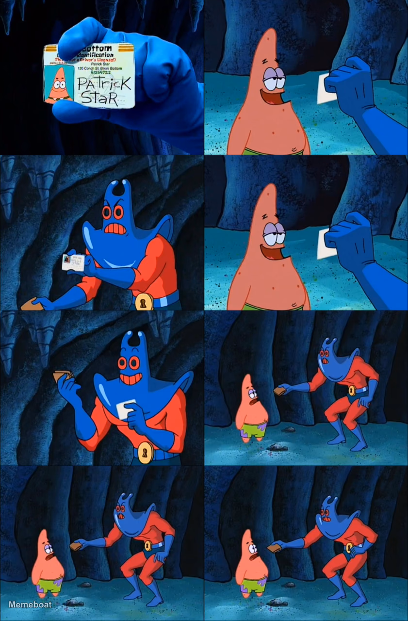 SpongeBob SquarePants Man Ray Patrick - "It's Not My Wallet" - meme generator image preview