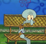 SpongeBob Squidward sitting on a bench