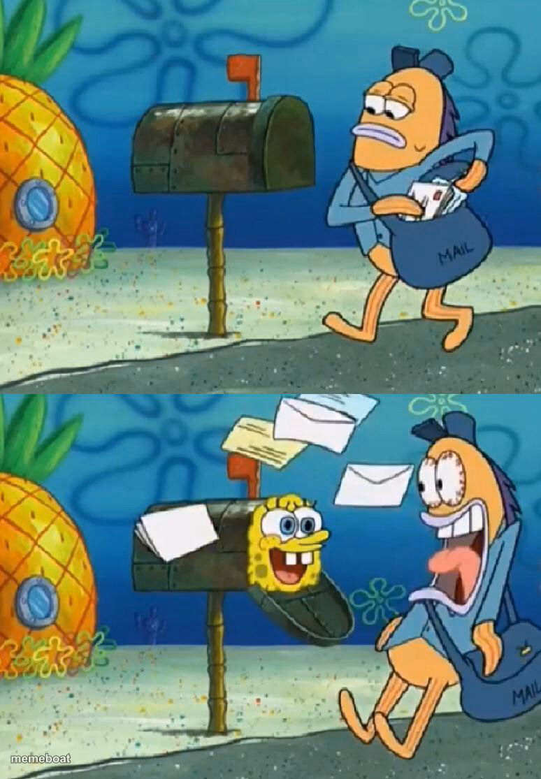SpongeBob surprising mailman - meme generator image preview
