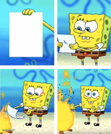spongebob throwing paper into fire