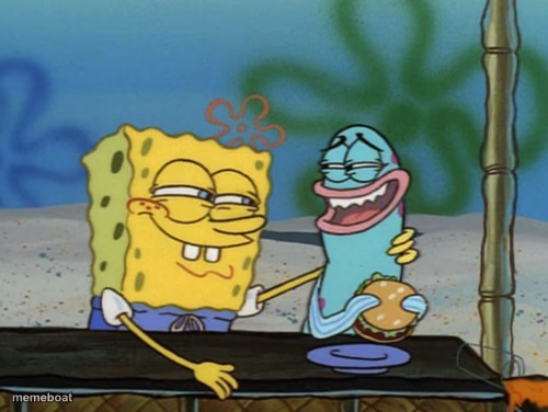 Spongebob With Arm Around Nervous Fish - meme generator image preview