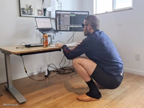 Squatting At Desk - meme generator image preview