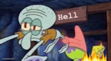 Squidward being dragged down to hell