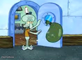 Squidward throwing out trash