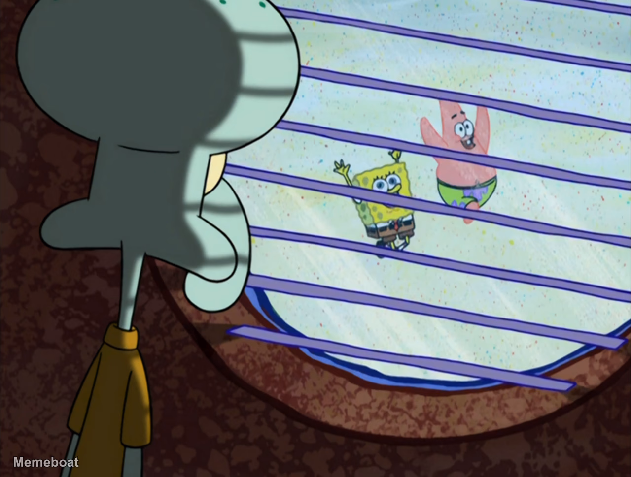 Squidward Watching Spongebob and Patrick - SpongeBob SquarePants - meme generator image preview