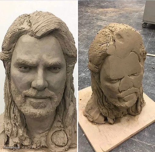 Statue before and after being dropped - meme generator image preview