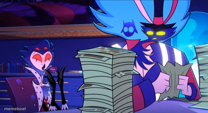 Stolas excited at paperwork - meme generator image preview