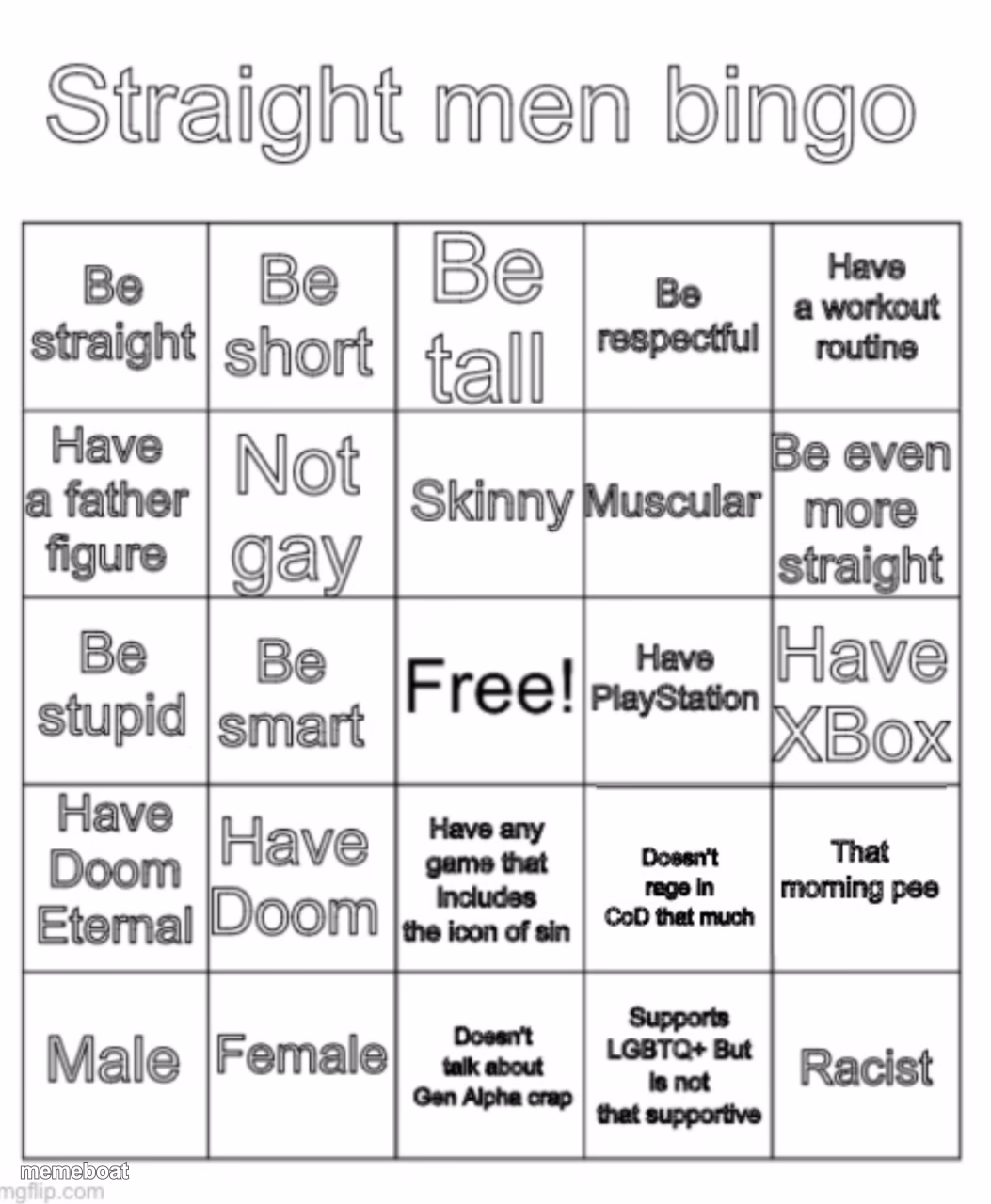 Straight men bingo - meme generator image preview