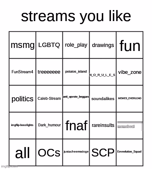 streams you like bingo - meme generator image preview