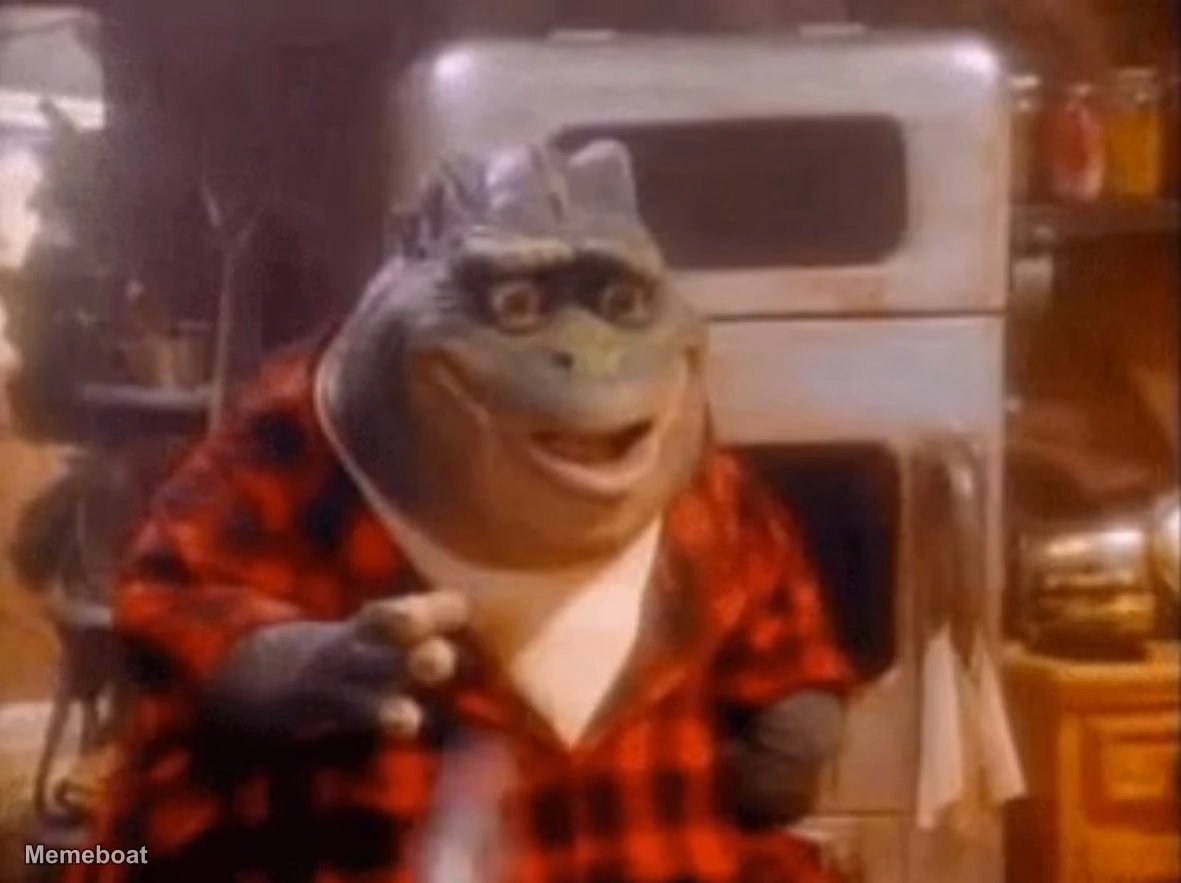 Surprised Dinosaur Drops Drink - Dinosaurs - meme generator image preview