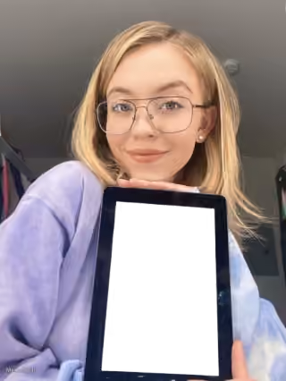 Sydney Sweeney Holding Blank Tablet
