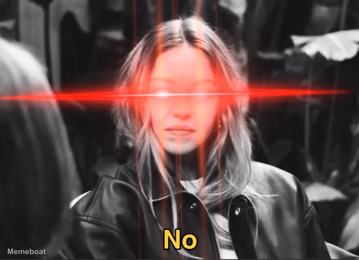 Sydney Sweeney Laser Eyes 'No' - meme generator image preview