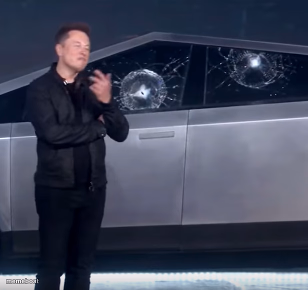 Tesla Cybertruck broken glass - meme generator image preview