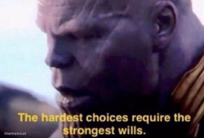 The hardest choices require the strongest wills - meme generator image preview