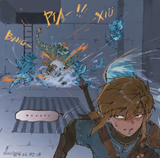 The Sages battle against enemy, while Link run away.